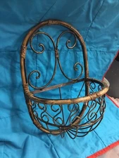 Rustic Farmhouse Country Cottage Iron Bamboo Hanging Wall Basket
