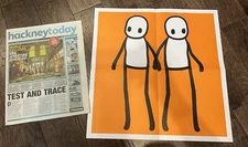 Stik ‘Holding Hands’ Print (Orange) w. Original Hackney Today Newspaper