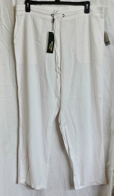 FOR CYNTHIA White Drawstring Wide Leg Linen Blend Pants (Size 2X)
