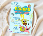 Spongebob birthday party supplies, Spongebob Invitations, Spongebob card