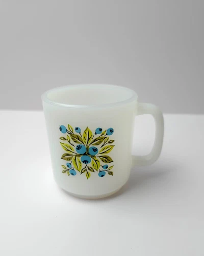 Vintage Glasbake Blueberries Milk Glass Coffee Cup Mug