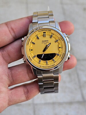 未使用品 CASIO AMW-880D-9AV イエロー 黄色 アナデジ Casio Analog Digital Combination Stainless Steel Yellow Dial