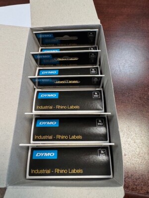 BOX OF 5 tapes DYMO Rhino  Vinyl Industrial Label Tape 3/4'' x 18 ft White/Black