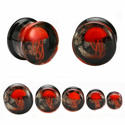 2 Stück Quallen Flesh Tunnel Glas Sattel Ohr Plugs Ring Messgeräte Ohrring Piercing - Bild 5 von 23