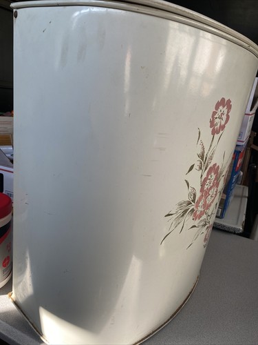 DETECTO Style Tole Floral Metal Laundry Hamper Mid Century Modern MCM Cream - Picture 3 of 18
