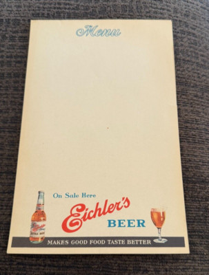 VINTAGE EICHLER'S BEER PAPER MENU INSERT SHEET JOHN EICHLER BREWING NEW YORK NY