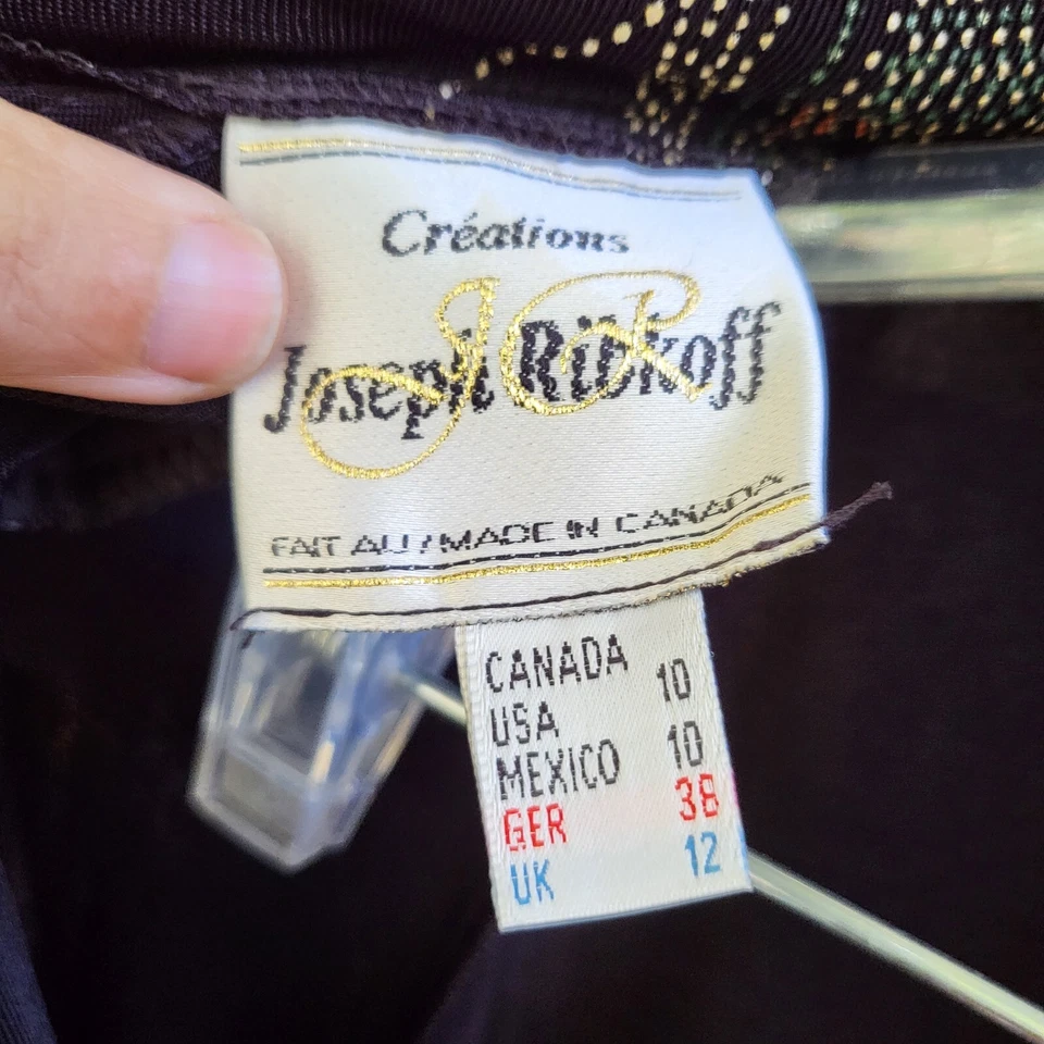 Vestido Vintage Creations Joseph Ribkoff Manga Larga Patrón Hoja Negro Dorado Talla 10 Foto 4 de 4