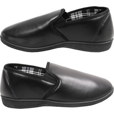 NEW MENS VINYL HARD SOLE ORTHAPAEDIC TOUCH EASY CLEAN GUSSET SLIPPERS SHOE SIZE