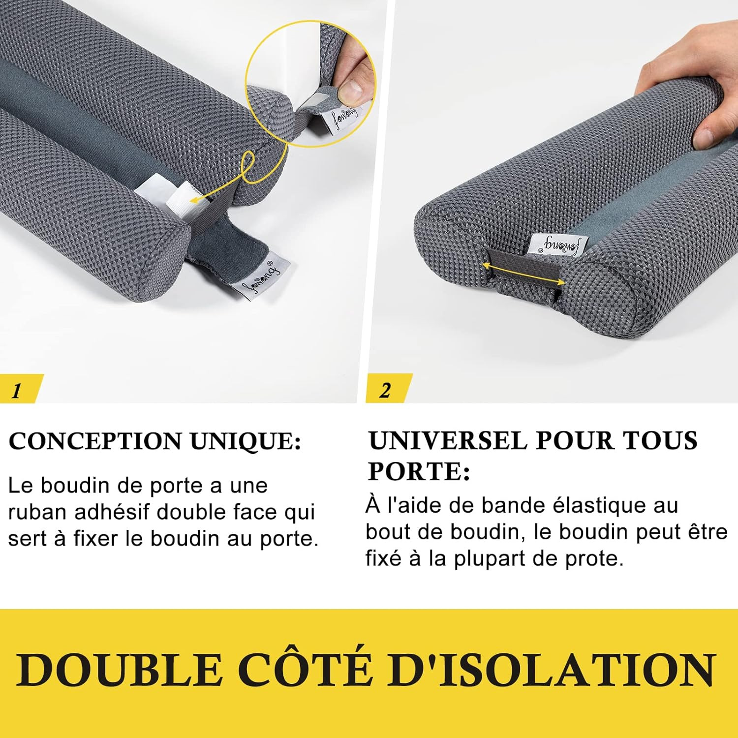 Bas de porte 90cm isolant boudin double protection gris en mousse - 3