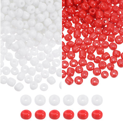 2000Pcs Tiny Glass Beads 6/0 4mm Loose Mini Round Small Beads Bulk Red/White
