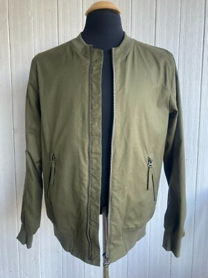 NWT Mens Helmut Lang Full Zip Textured Twill Army Green Bomber