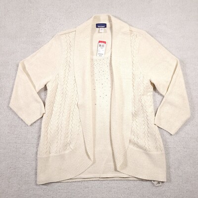 Basic Editions Cardigan Sweater Shirt Women's Large Beige Glitter Studded Closed