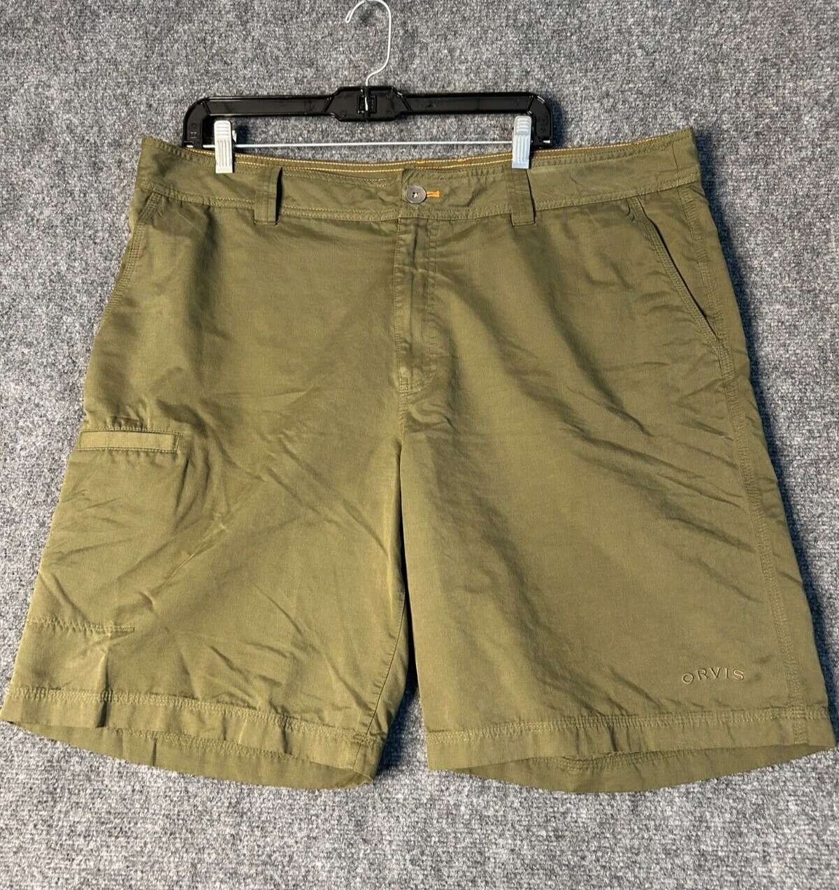 Orvis Chino Shorts Size 40 Green 9 in Inseam High Rise Casual Hiking Logo Mens