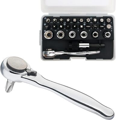 SHARDEN 1/4 Mini Ratchet Set 28pcs Right Angle Screwdriver and Bit 28 Pieces