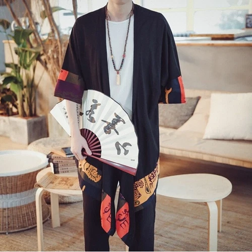 Sommer Kimono Strickjacke Herren Männer Samurai Kostüm Kleidung Kimono Jacke - Bild 17 von 38