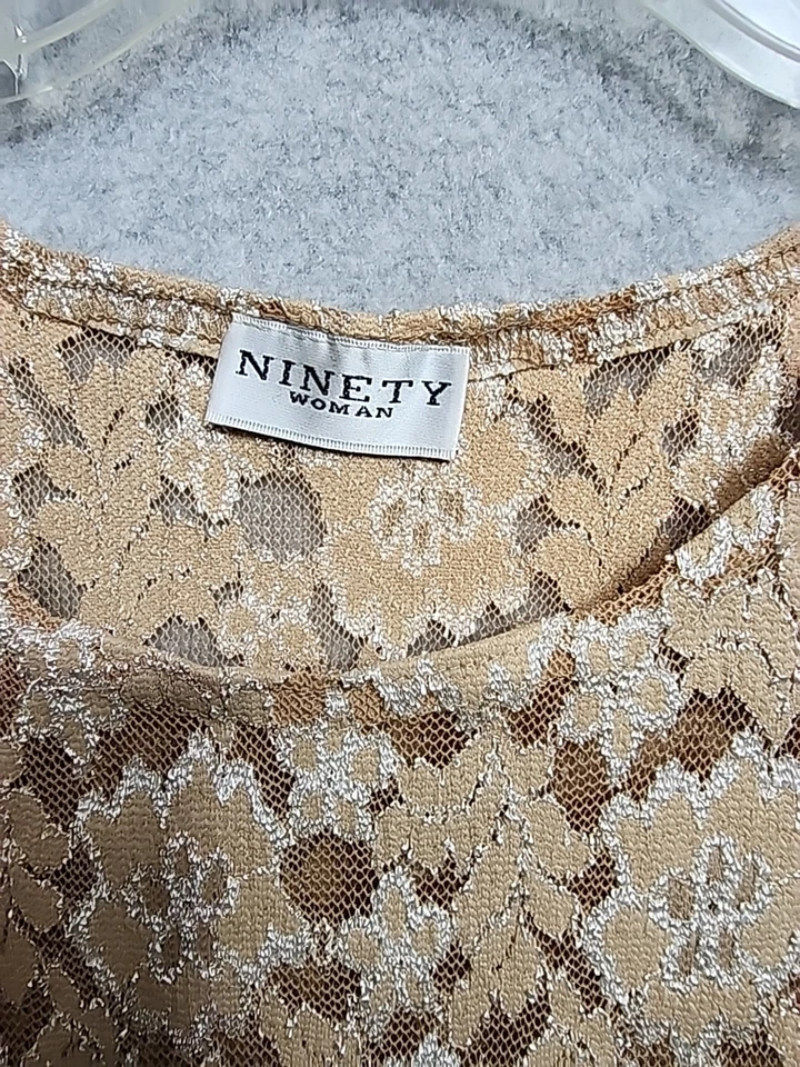 ninety woman 3X sleeveless floral net top Brown Beige Stretch - Image 2 of 4