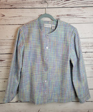 Alfred Dunner Blazer Purple Green Tweed Lined Pockets Casual Women's Size 16