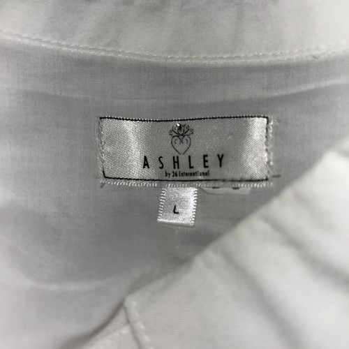 Ashley Shirt LARGE White Button Drawstring Collar Long Roll Tab Sl Tunic CoverUp - Picture 7 of 9
