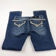 Miss Me Signature Straight 27 Fit 28W 31L Flap Studded Low Rise ALTERED Jeans