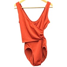 Vintage 90s Danskin Leotard Faux Wrap Balletcore Retro Athleisure Bodysuit Earth