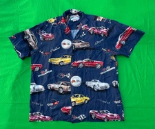 Vintage Paradise Found Corvette Sting Ray 100% Rayon Men's Button Up Shirt Sz XL