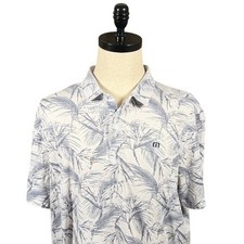Travis Mathew Mens XXL Blue White Tropical Palm Leaf Pima Cotton Blend Golf Polo