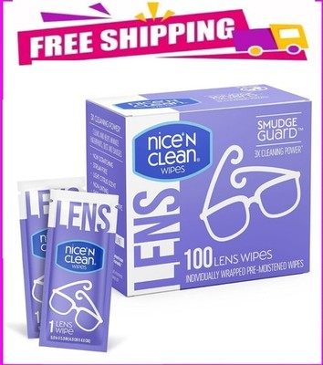 Nice 'N Clean Smudgeguard Glasses Cleaning Wipes, Pre-Moistened Lens Wipes (100)