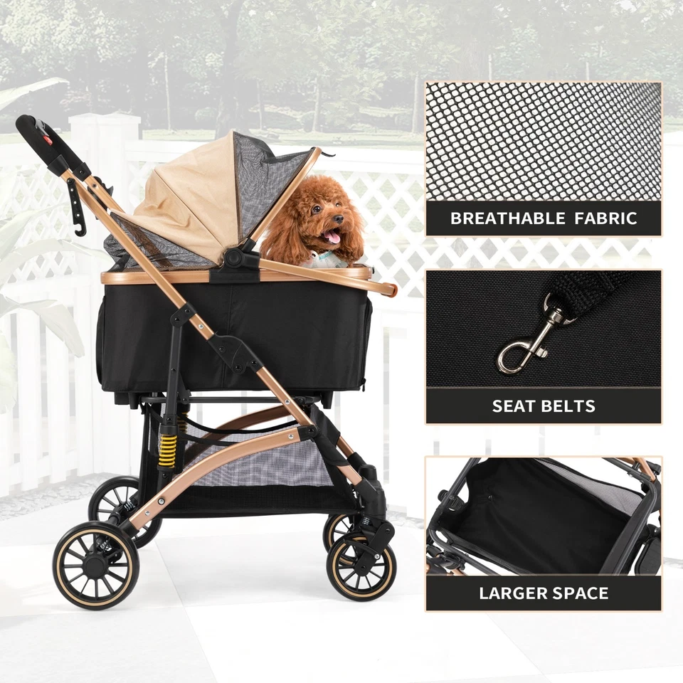 3-in-1 Foldable 4-Wheel Dog Pet Stroller Lightweight with Basket & Cup Holder - Image 2 of 4