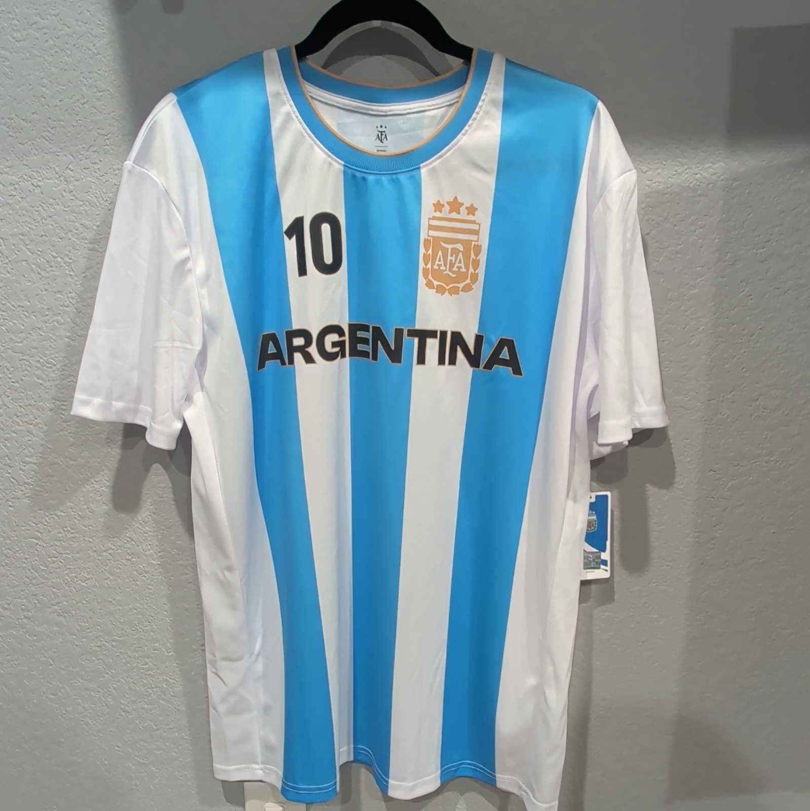 AFA Argentina Lionel Messi #10 Soccer Jersey Shirt XL White/Blue Stripes