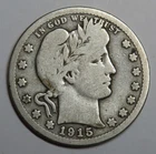 1915-D Barber Quarter 25c Coin - Denver - 90% Silver