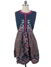 ModCloth A Conversation Masterpiece Dress Medium Blue Embroidered Floral Cottage