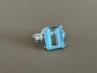 Stamped STERLING Vintage Silver Cocktail Ring Aquamarine Glass Deco Bohemia 043