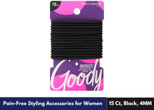 Goody Ouchless Black Hair Ties - 15 Ct, 4MM Rubber Bands for Women  Men