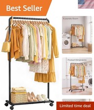 Versatile Black Clothing Rack with Storage Shelf Locking Casters - 28x17x59