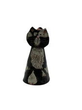 Clay Art Pottery Cat Bell Figurine Tail Hand Made