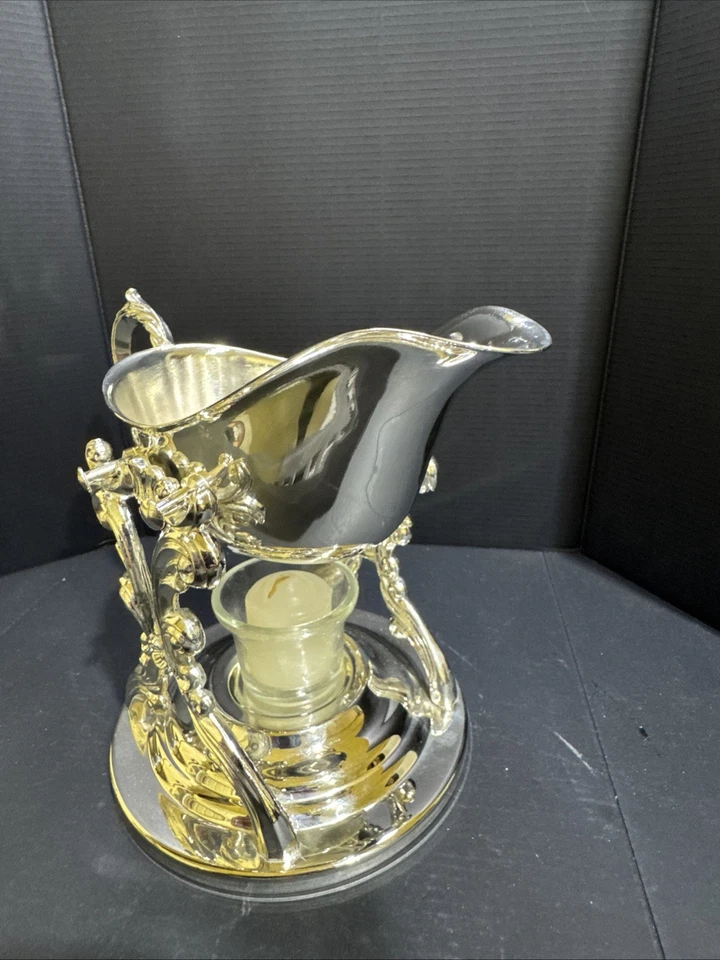 老式镀银肉汁船带暖架(精神燃烧器) — 第 2/4 张图片