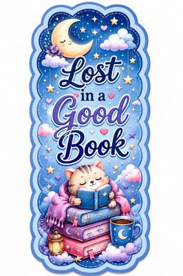 Lost in a Good Book Cat Bookmark Kawaii Laminated Book Lover Gift 2.5x6