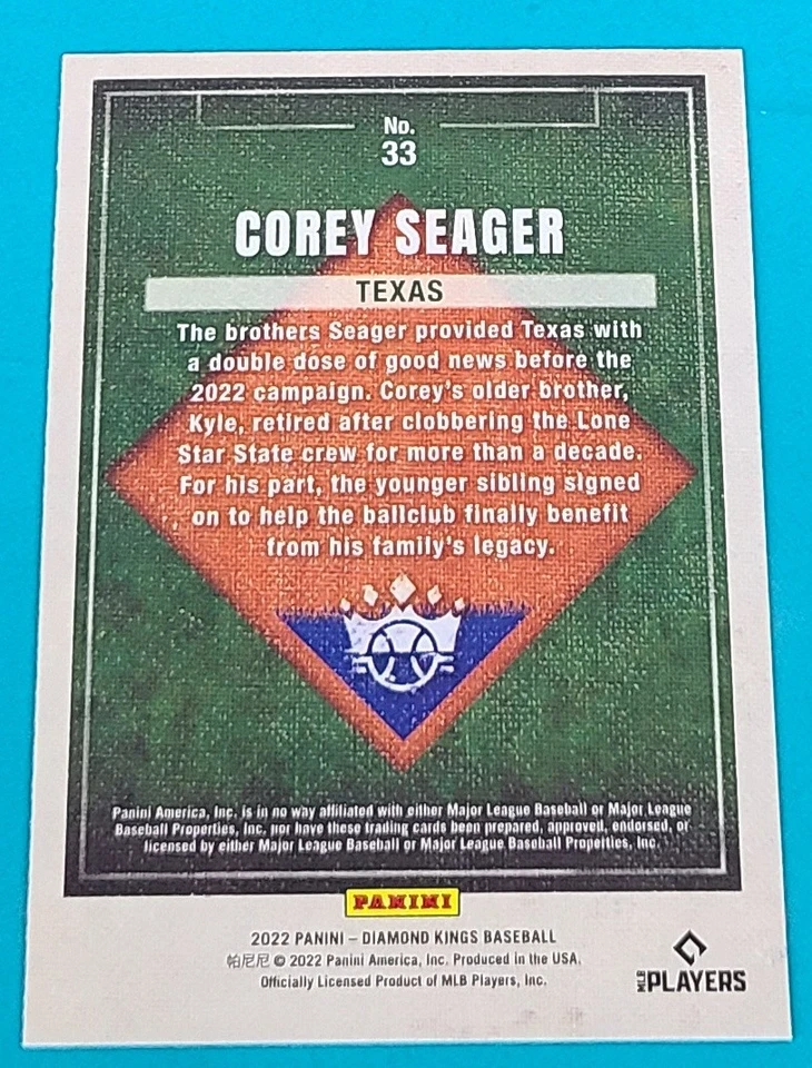 2022 Panini Diamond Kings #33 Corey Seager Texas Rangers Baseball Card K4 - Image 2 of 2