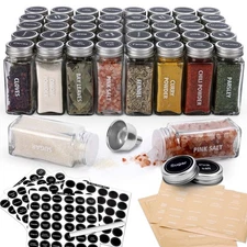 40-Pack 3.5 OZ Glass Spice Jars with 324 Labels, Shaker Lids and Airtight Met...