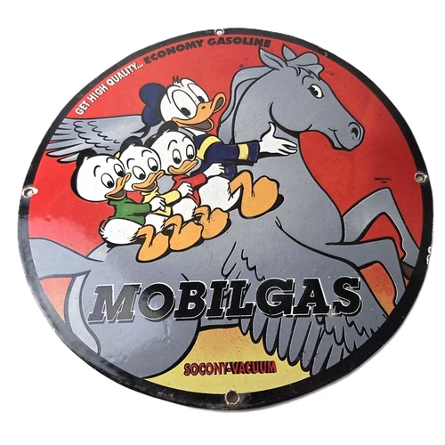 Vintage Mobil Sign - Pegasus Mobilgas Disney Gas Oil Pump Service Porcelain Sign