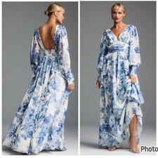 BHLDN Floral Long Sleeve Chiffon Formal Maxi Dress Gown Size Medium