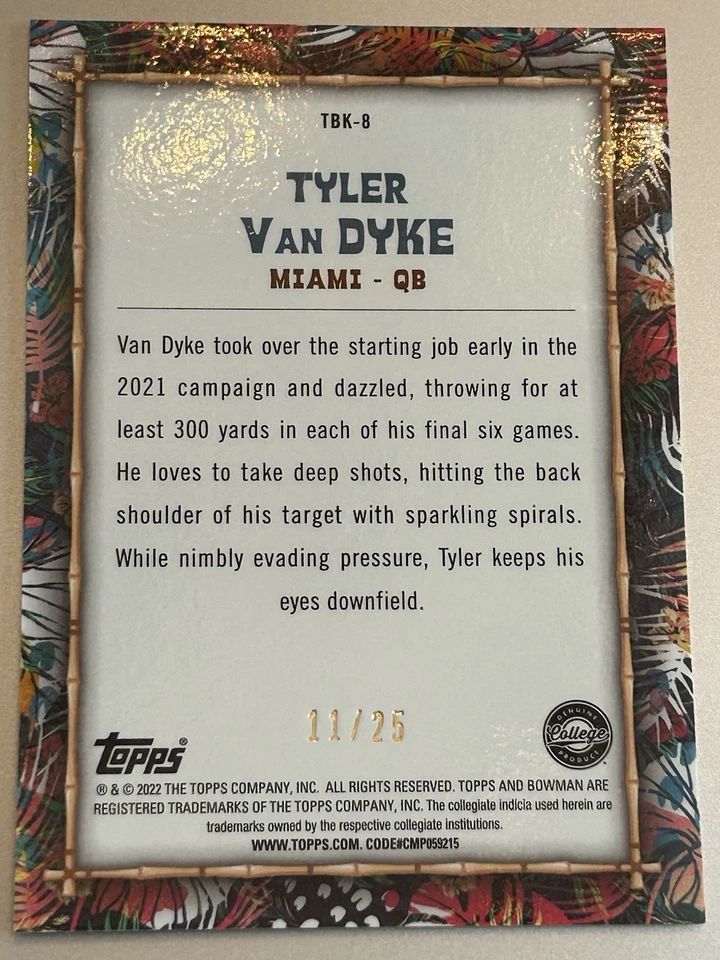 2022 Bowman University BIG KAHUNA TYLER VAN DYKE / 25 - Image 2 of 2