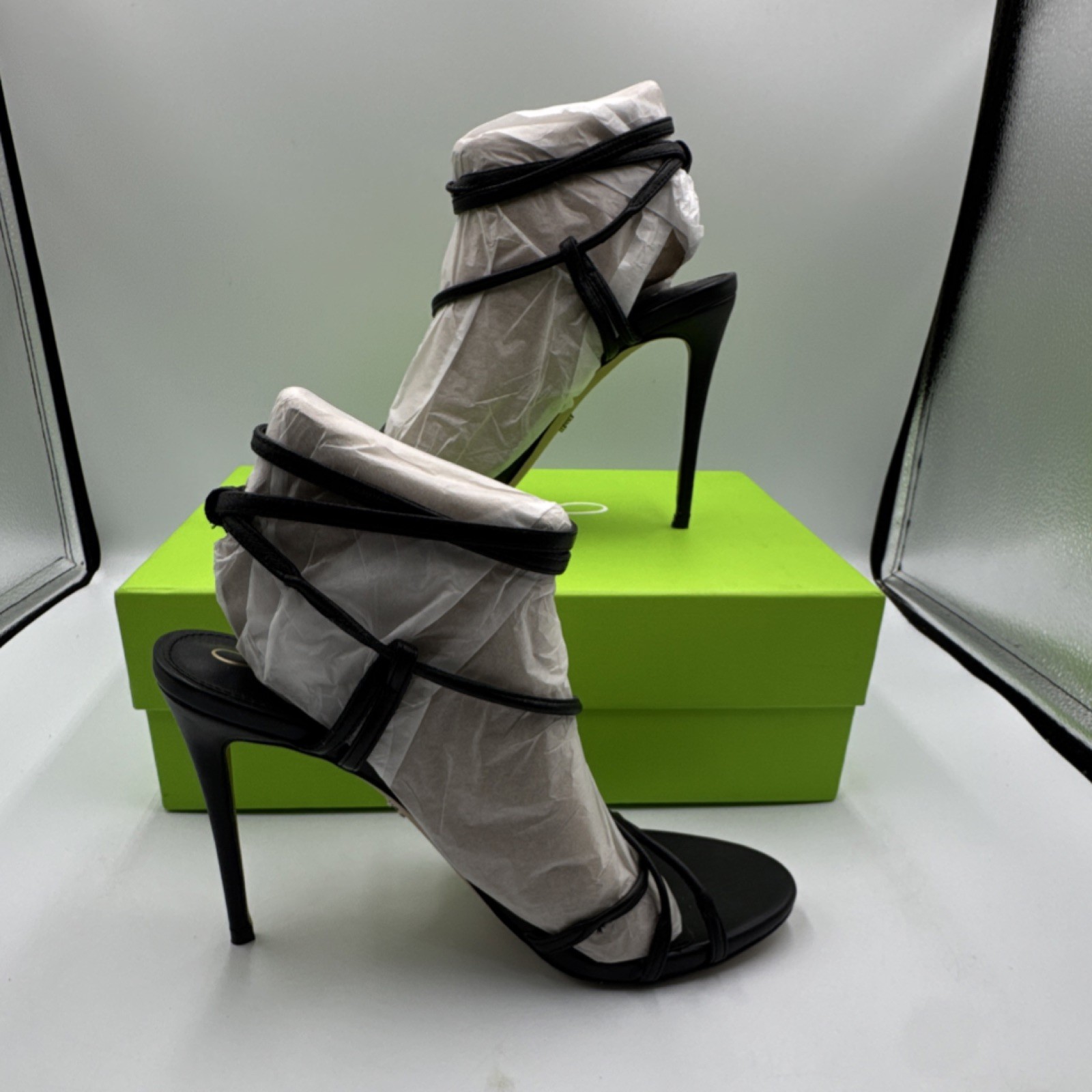 Sam Edelman Women’s Black Strappy Ankle Strap Open Toe Leather Heels US 8.5