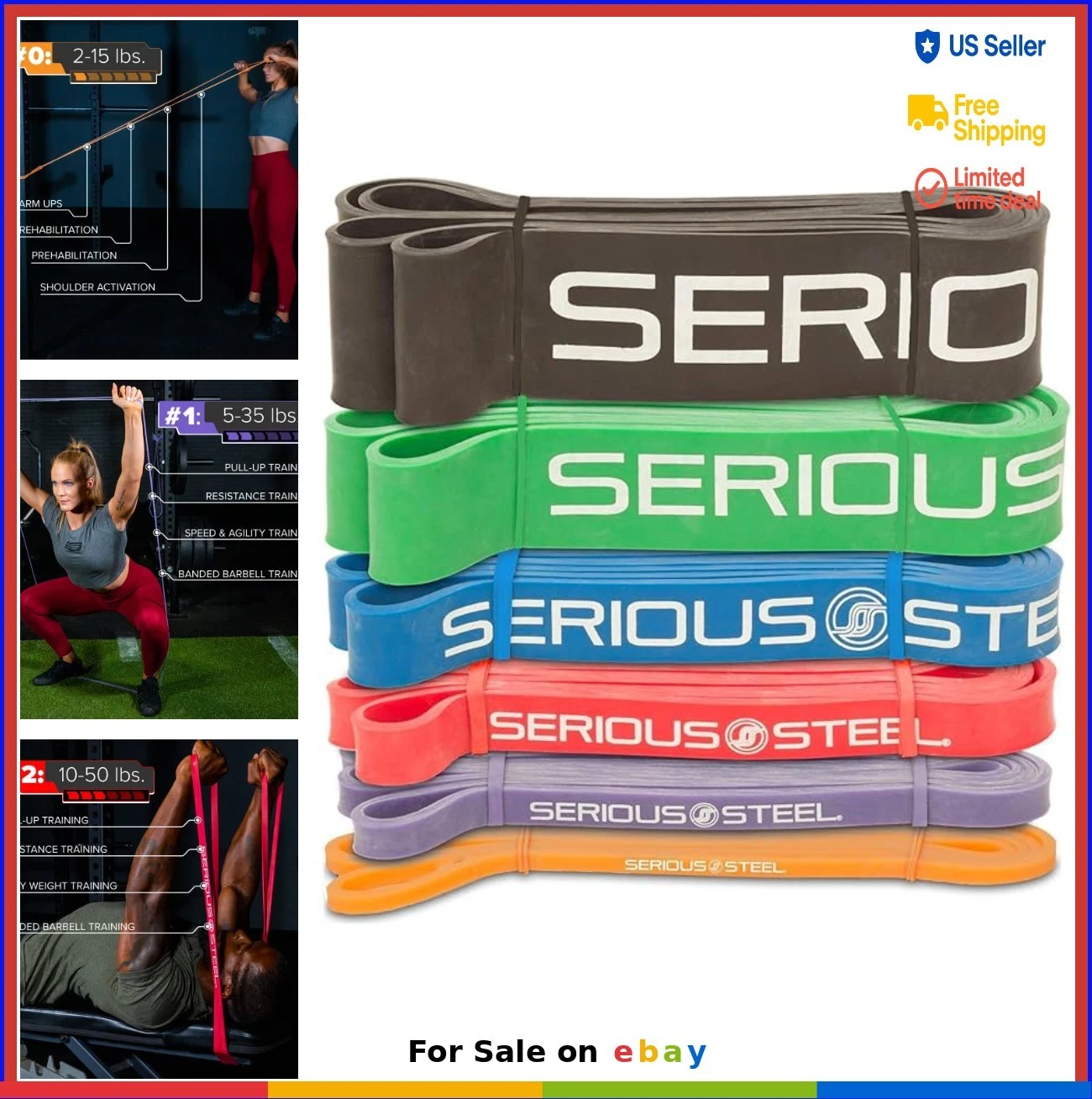Resistance Band Set 6 Bands 2-150 lbs Pull Up Assistance Stretching Powerlifting