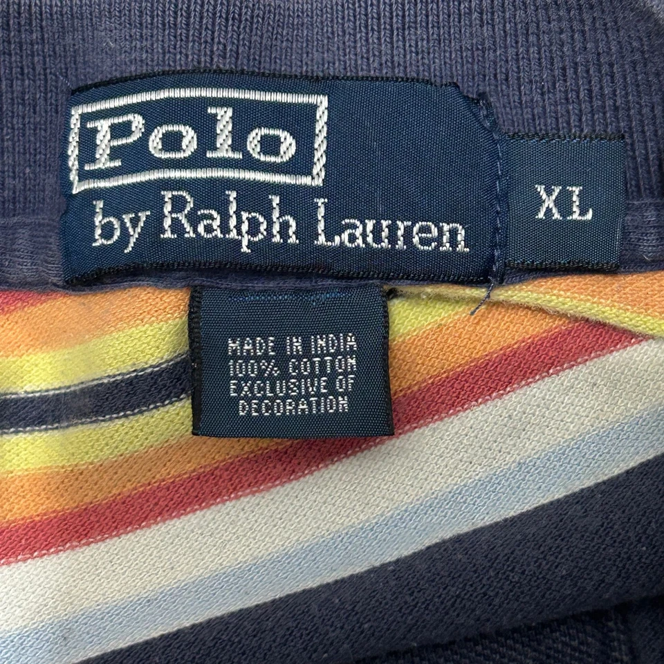 Polo Ralph Lauren Polo Shirt Mens XL Navy Multi Stripe Short Sleeve Cotton Faded - Image 2 of 4