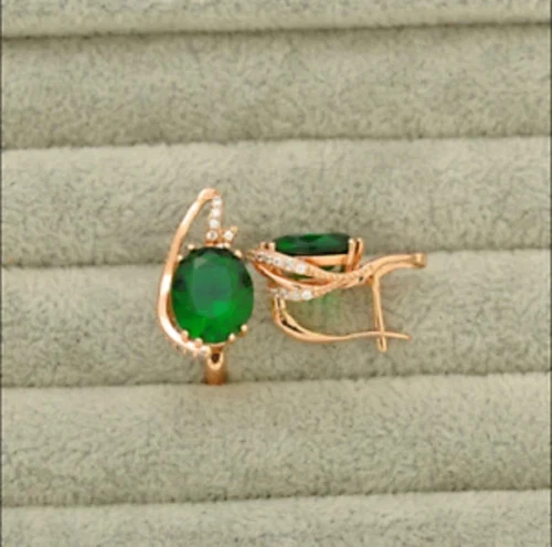 4 Ct Oval Cut Simulated Emerald Women Stunning Hoop Earring 14k Rose Gold Plated - Image 3 of 4