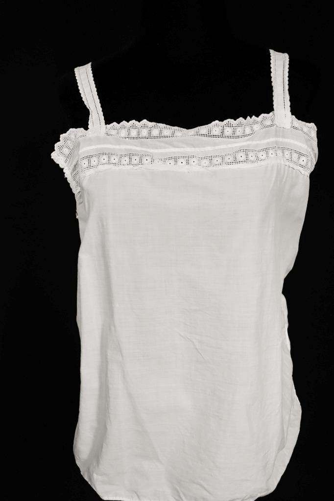 Antique French 1920's White Cotton Camisole Size Medium Excellent