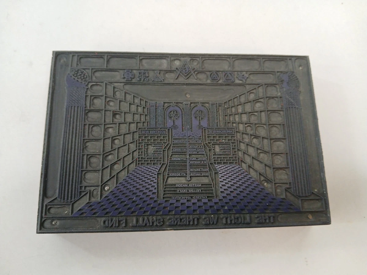 RARO Entró Aprendiz 1er Grado Placa Simbólica Masónica Gráfico De Arte Caballete De Trazado De La Tabla De Impresión