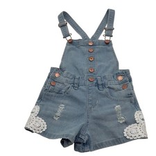 Soho Girl Kids Denim Overall Shorts with Lace Trim and Distressing Size 6X