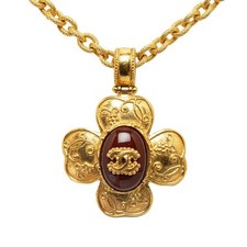 Chanel Vintage Gripoix Coco Mark Flower Necklace Plated Women Gold One Size